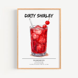 Póster de Shirley la sucia | Póster de cóctel con decoración de pared de bar | Impresión de bebida con firma de fiesta | Estampado moderno de Dirty Shirley