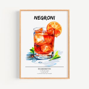 Póster Negroni | Póster de cóctel Art Déco para pared de bar | Impresión de bebida exclusiva para fiestas | Estampado Negroni de moda