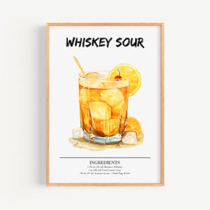 Poster di whisky acido | Poster di cocktail Art Déco da parete per bar | Stampa di drink firmati per feste | Stampa whisky alla moda