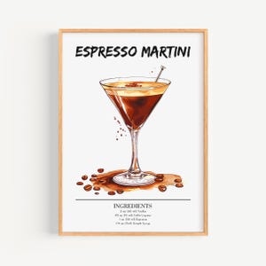 Poster Martini Espresso | Poster di cocktail Art Déco da parete per bar | Stampa di drink firmati per feste | Stampa Martini alla moda