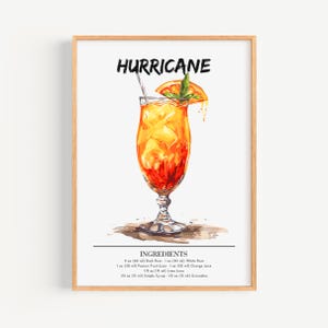Poster dell'uragano | Poster di cocktail Art Déco da parete per bar | Stampa di drink firmati per feste | Stampa uragano alla moda