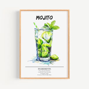 Mojito Poster | Bar Wandkunst Deko Cocktail Poster | Party Signature Drink Print | Trendiger Mojito Druck