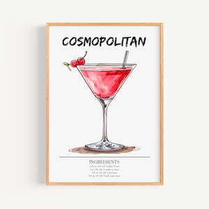 Poster cosmopolita | Poster di cocktail Art Déco da parete per bar | Stampa di drink firmati per feste | Stampa cosmopolita alla moda