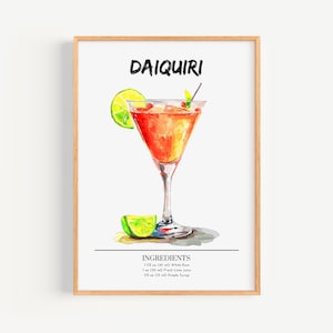 Manifesto del Daiquiri | Decorazione da parete per bar, poster per cocktail | Stampa di drink esclusivi per feste | Stampa Daiquiri alla moda