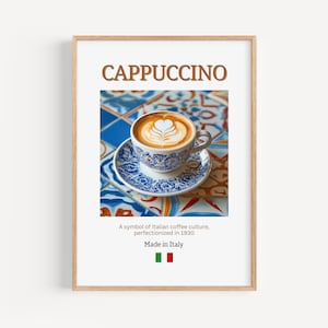 Cappuccino Poster | Küchen Deko und Kaffee Bar Wandkunst | Geschenk für Kaffeeliebhaber | Italienische Kaffeekunst