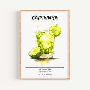 Poster Caipirinha | Poster da cocktail per decorazioni artistiche da parete per bar | Stampa di drink firmati per feste | Stampa Caipirinha alla moda