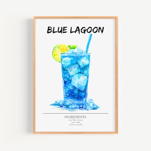 Poster Laguna Blu | Poster di cocktail Art Déco da parete per bar | Stampa di drink firmati per feste | Stampa alla moda della Laguna Blu