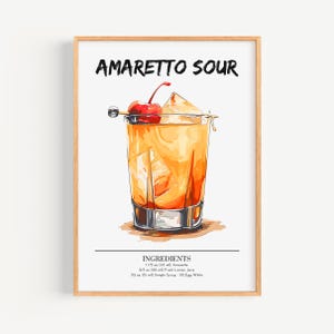 Amaretto Sour Poster | Bar Wandkunst Deko Cocktail Poster | Party Signature Drink Print | Trendiger Amaretto Druck