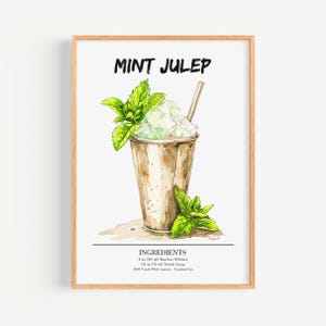 Poster alla menta Julep | Poster di cocktail Art Déco da parete per bar | Stampa di drink firmati per feste | Stampa alla moda Mint Julep