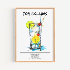 Poster di Tom Collins | Poster di cocktail Art Déco da parete per bar | Stampa di drink firmati per feste | Stampa alla moda di Tom Collins