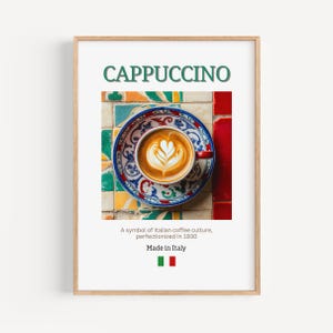 Cappuccino Poster | Küchen Deko und Kaffee Bar Wandkunst | Geschenk für Kaffeeliebhaber | Italienische Kaffeekunst