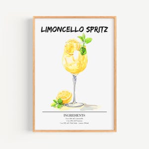 Póster de Limoncello Spritz | Póster de cóctel con decoración de pared de bar | Impresión de bebida con firma de fiesta | Estampado moderno de Limoncello