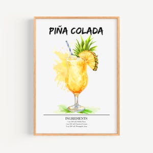 Poster di Piña Colada | Decorazione da parete per bar, poster per cocktail | Stampa di drink esclusivi per feste | Stampa alla moda Pina Colada
