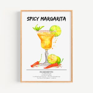 Poster di Margarita piccante | Decorazione da parete per bar, poster di cocktail | Stampa di drink esclusivi per feste | Stampa Margrita alla moda