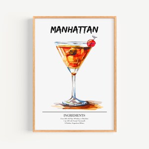 Manifesto di Manhattan | Poster di cocktail Art Déco da parete per bar | Stampa di drink firmati per feste | Stampa alla moda di Manhattan