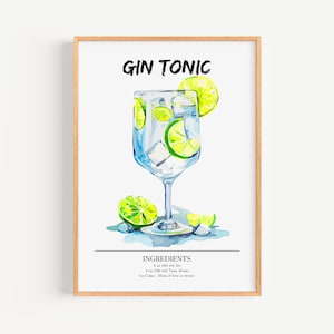 Poster Gin Tonic | Poster di cocktail Art Déco da parete per bar | Stampa di drink firmati per feste | Stampa gin alla moda