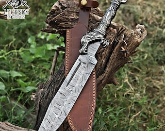 Hand Forged Damascus Steel Viking Knife: Dragon Guard Hunting Blade