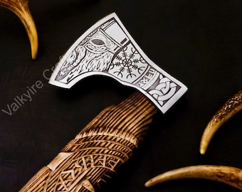 Hand-Forged Viking Axe,Norsemen Axe, Fantasy Axe Gift for Him,Ragnar Nordic Axe,Costume Gift Anniversary, Christmas,Groomsmen, Birthday Gift