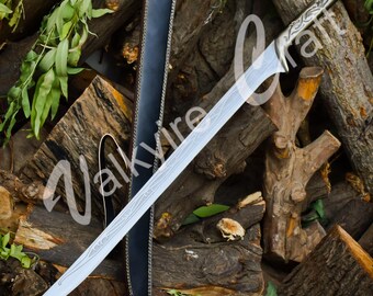 Viking Sword In Damascus Steel, Custom Made Master Sword Sword For Larp, Medieval Handmade Fantasy Sword For Christmas Gift, Hanging Sword .