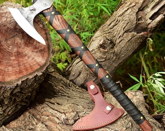 King Ragnar Viking Axe, Beautiful Black Axe ,Camping Axe, Hand forged Axe, Ragnar axe With Leather Sheath Father day Gift,Birthday gift