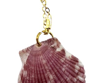 Gold Tube Bar Chain Scallop Shell Necklace - Handmade Beach Jewelry