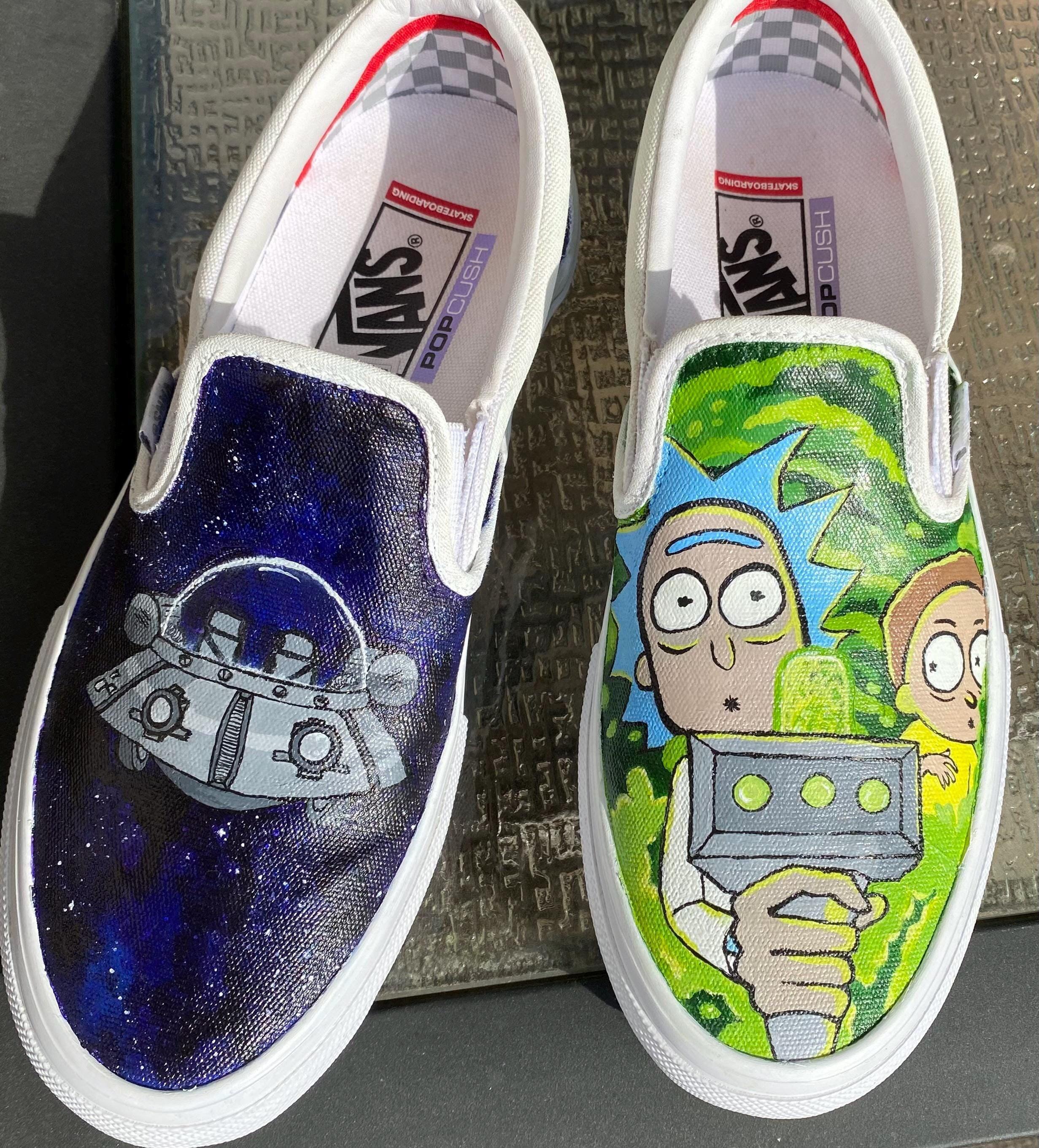 Rick and Morty Cartoon Custom Hand-painted Van Shoes Men's Us Size