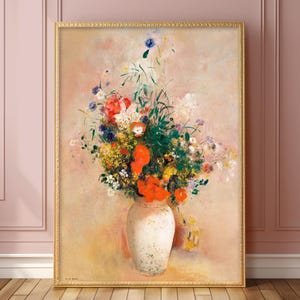 Vase of Flowers (Pink Background) by Odilon Redon | Colorful Pastels | Printable Vintage Digital Download, Bohemian, Cottagecore, Cheerful