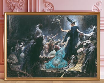 アドルフ・ヒレミ＝ヒルシュル作「アケロン川のほとりの魂」 | ヴィンテージ ファイン アート デジタル ダウンロード | ダーク アカデミア 神話 ゴシック マカブル ペインティング