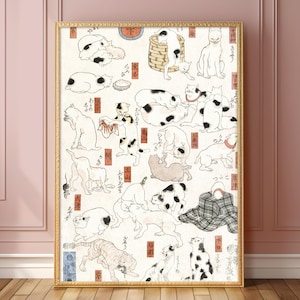 Cats by Utagawa Kuniyoshi | Vintage Fine Art Digital Download | Japanese Neko Woodblock Print | Asian Minimalist Eclectic Animal Décor