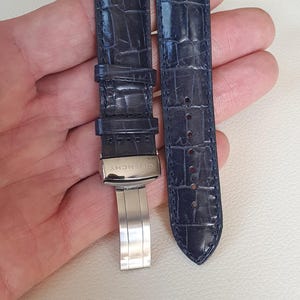 Official GIVENCHY Midnight Blue Watch Strap 19mm Crocodile Grain Curved End Deployment Clasp New Old Stock