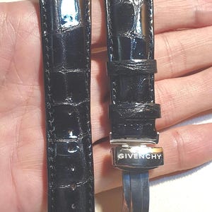 Official GIVENCHY Black Leather Watch Strap 22mm Glossy Crocodile Grain Deployment Clasp New Old Stock