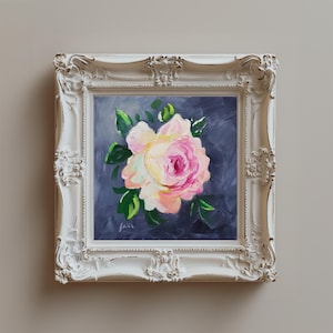 Rose Blush - Light Pink Rose Painting, Floral Wall Art, Soft Delicate Flower, Magenta Edge Decor Original Acrylic on Canvas | 10x10 Unframed