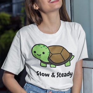 Cute Turtle Graphic Tee: Slow & Steady Unisex Shirt for Animal Lovers and Conservation Enthusiasts