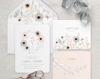 Watercolor Floral Wreath Boho Wedding Invitation Suite - Precious Poppies