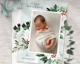 Christmas Photo Card Printable Template Holiday Photo Card Instant Download or Printed Cards / Merry Vibes