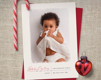 Christmas Photo Card Printable Template Holiday Photo Card Instant Download or Printed Cards / Photo Finish Modern Holiday Card