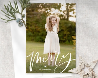 Christmas Photo Card Printable Template Holiday Photo Card Instant Download or Printed Cards / Merrily Written