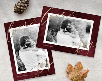 Christmas Photo Card Printable Template Holiday Photo Card Instant Download or Printed Cards /  Love Joy