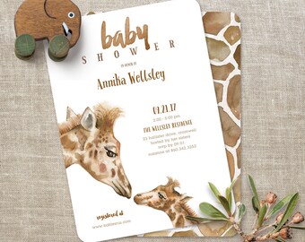Baby Shower Invitation Kissing Giraffes | Watercolor Invitation | Gender neutral baby shower | Printed Invitations
