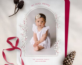 Christmas Photo Card Printable Template Holiday Photo Card Instant Download or Printed Cards / Merry Berries