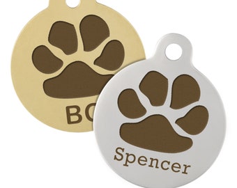 dogIDs Designer Paw Print Dog ID Tags - Personalized Engraving on Both Sides - Brass or Stainless Steel