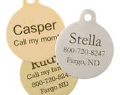 Double Sided Round Dog ID Tags - Available in Stainless Steel, Brass, Nickel and Gold