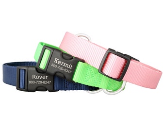 Personalized Buckle Nylon Dog Collar - Nylon Dog Collar with Engraved Plastic Buckle - 18 Color Options