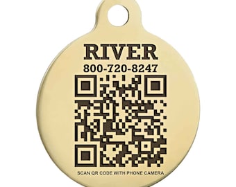 Brass QR Code Dog ID Tag