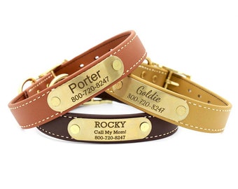 Waterproof Faux Leather Dog Collar with Personalized Nameplate