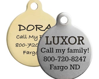 Double Sided Round Dog ID Tags - Available in Stainless Steel & Brass