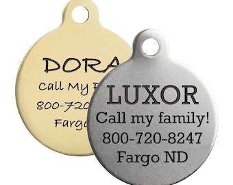 Double Sided Round Dog ID Tags - Available in Stainless Steel & Brass