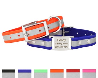 Reflective ScruffTag Waterproof Personalized Dog Collar with Built In Engraved Nameplate