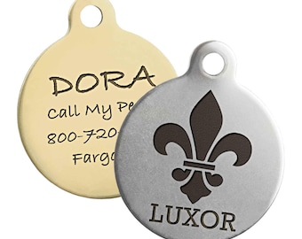 Engraved Fleur de Lis Design Dog ID Tag - Available in Stainless Steel or Brass