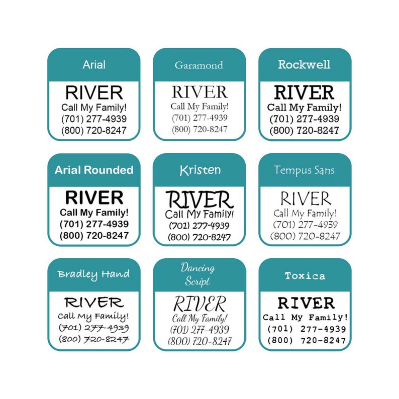Font choices with text examples